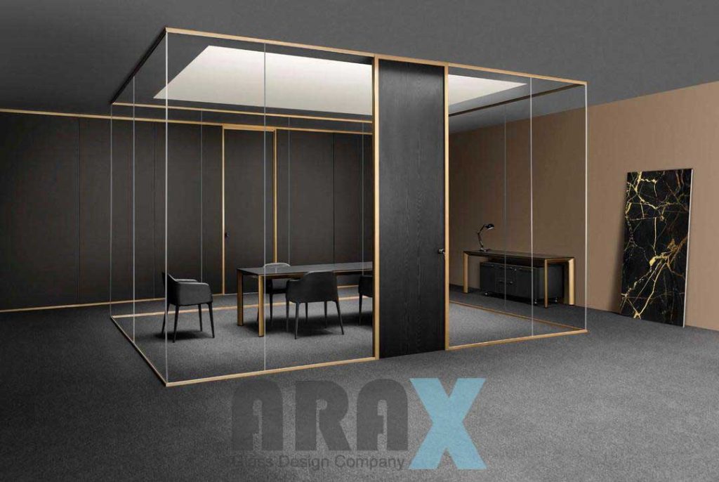 پارتیشن شیشه ای با درب MDF