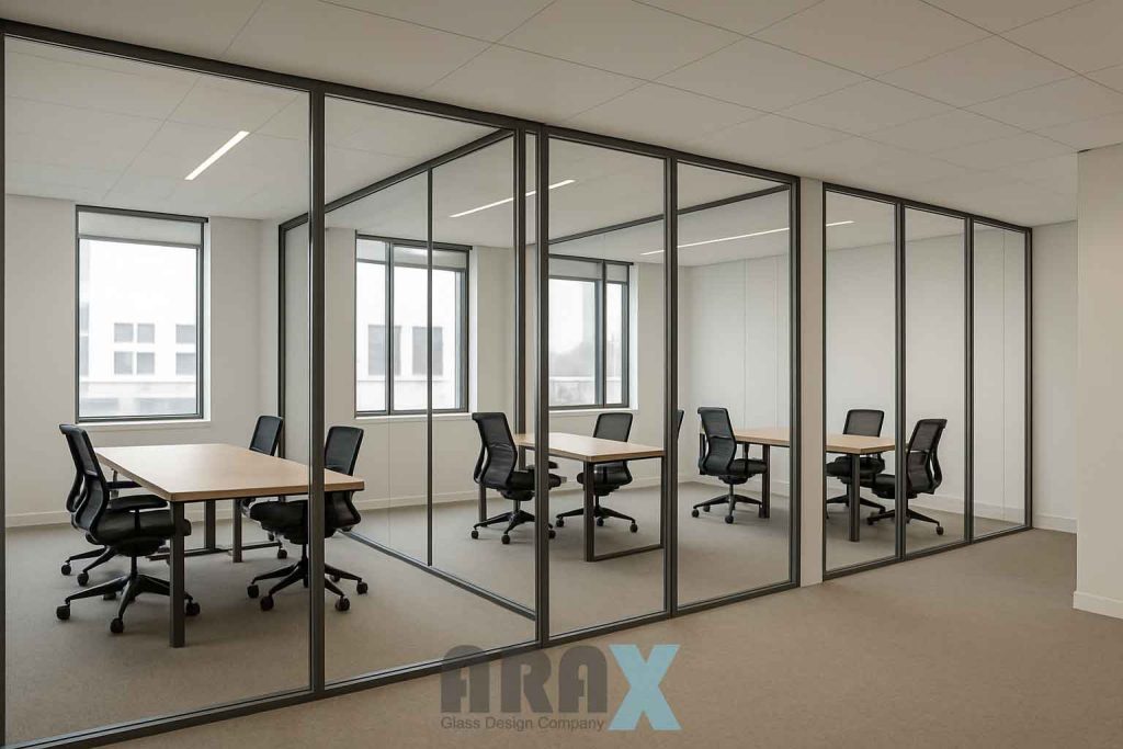 نصب پارتیشن شیشه ای اداری فریم دار مدرن توسط آراکس گلس