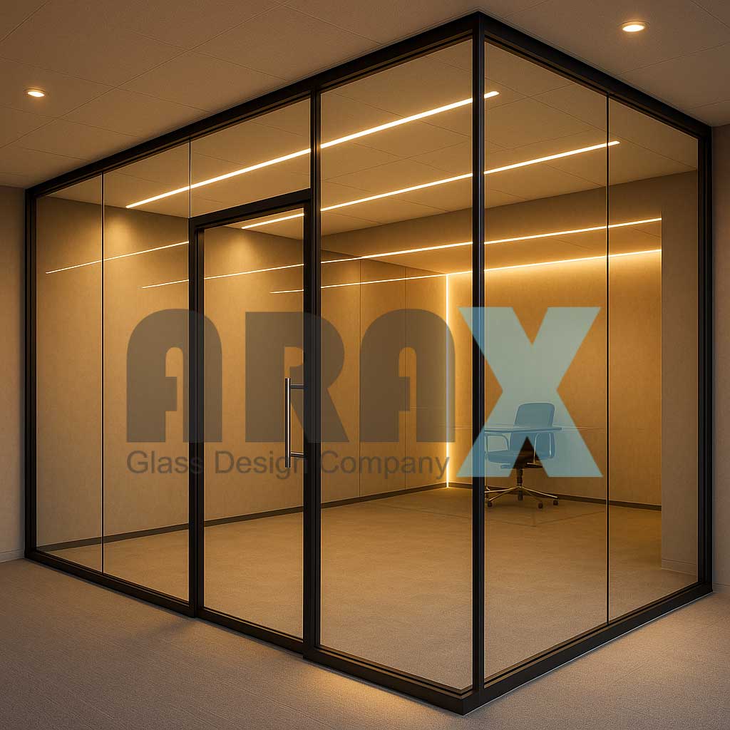 پارتیشن شیشه ای مدرن با نورپردازی